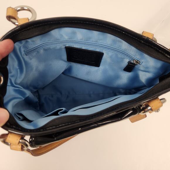 Coach Black Patent Leather Purse Handbag 11" x 7" Monogrammed Embossed C - Picture 7 of 9